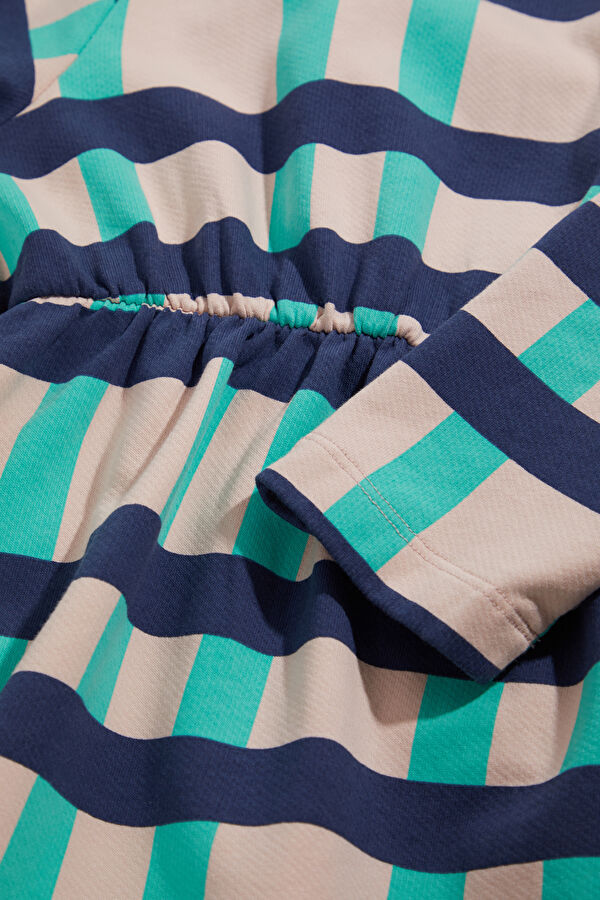 Turquoise Patterned Mini Kids Dress 4