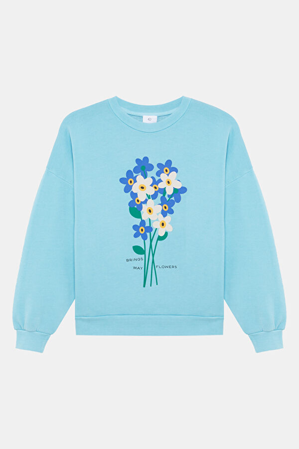 Turquoise Relax Fit Crew Neck Kids Sweatshirt