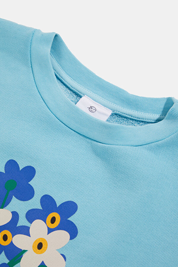 Turquoise Relax Fit Crew Neck Kids Sweatshirt 3