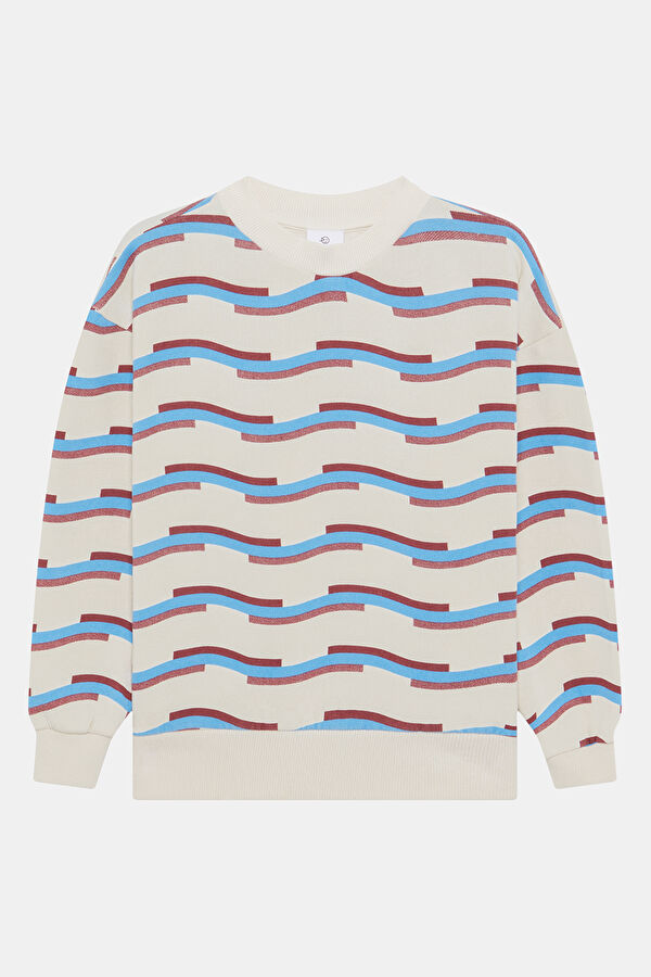 Ecru Relax Fit Crew Neck Kids Sweatshirt