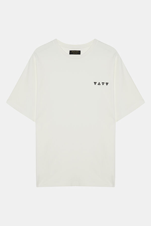 Relax Kalıp Beyaz Bisiklet Yaka Baskılı T-Shirt