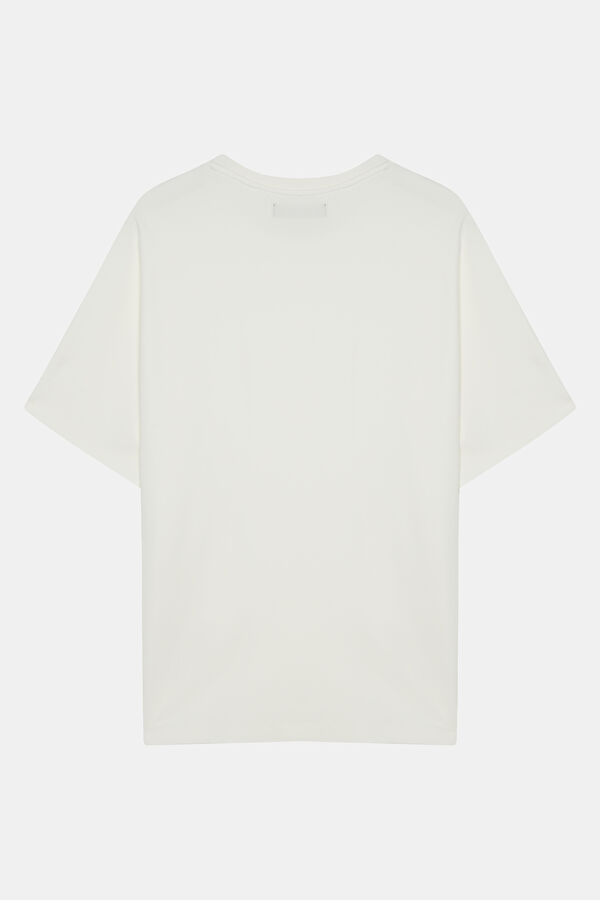 Relax Kalıp Beyaz Bisiklet Yaka Baskılı T-Shirt 2