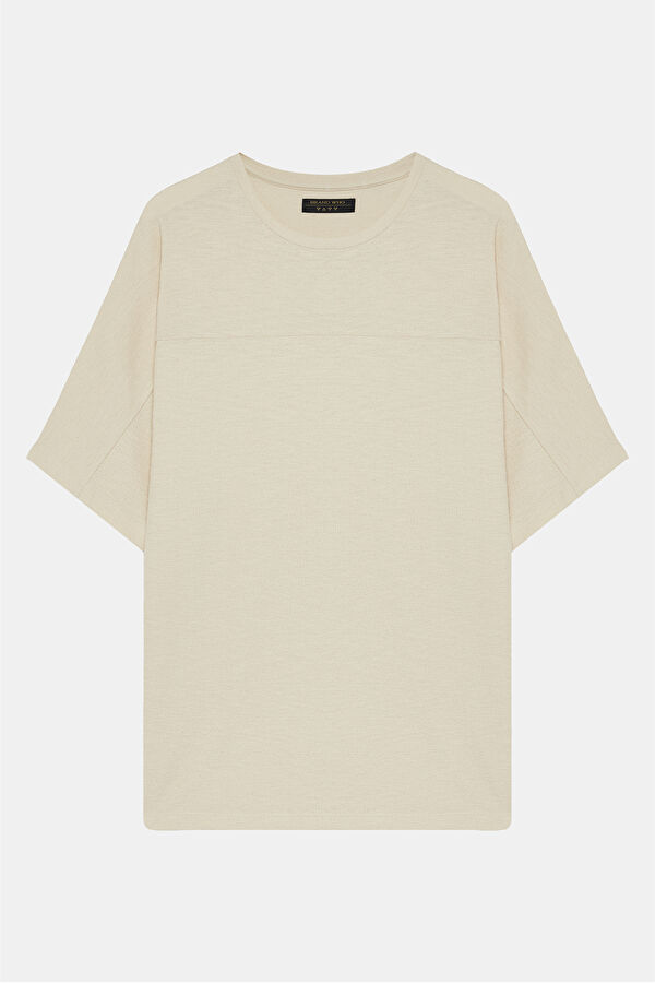 Bisiklet Yaka Bej Erkek T-Shirt