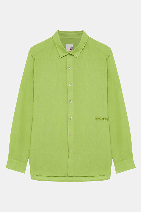 Relax Fit Green Embroidered Linen Men's Shirt