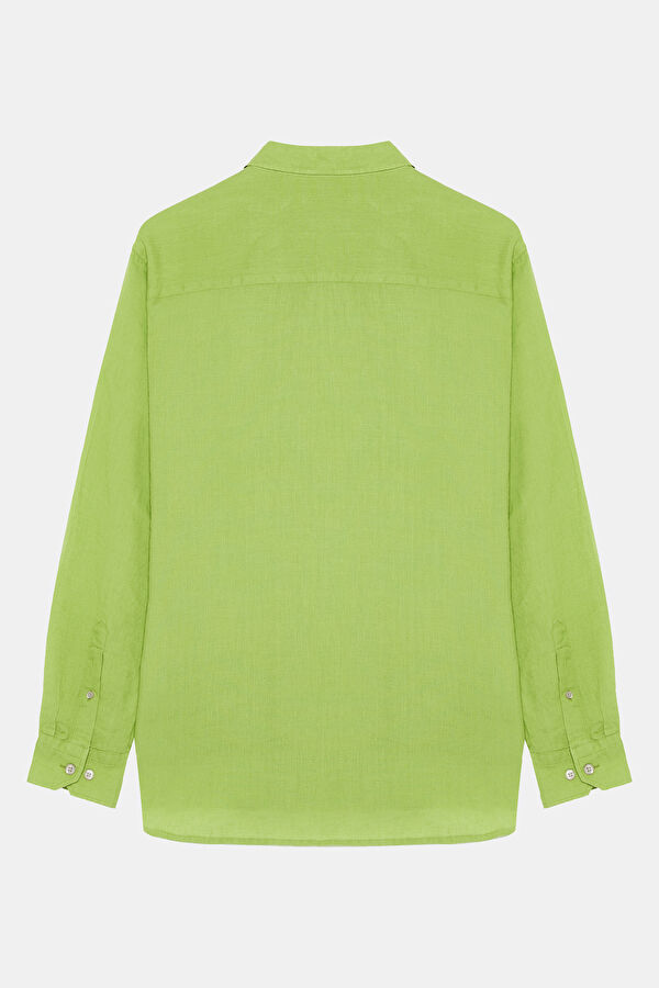 Relax Fit Green Embroidered Linen Men's Shirt 2