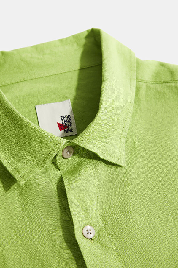 Relax Fit Green Embroidered Linen Men's Shirt 3
