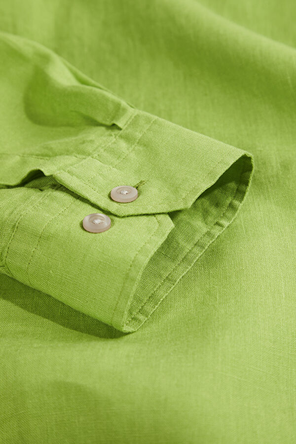 Relax Fit Green Embroidered Linen Men's Shirt 4