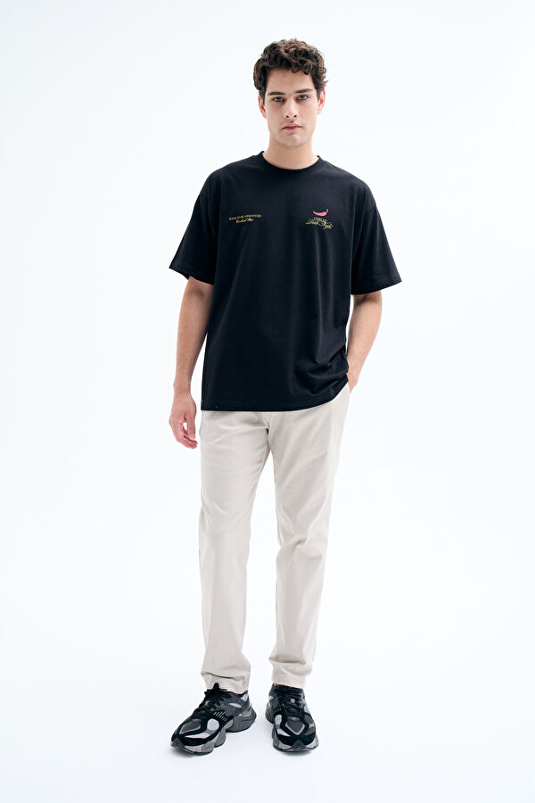 Beige Straight Leg Men's Trousers