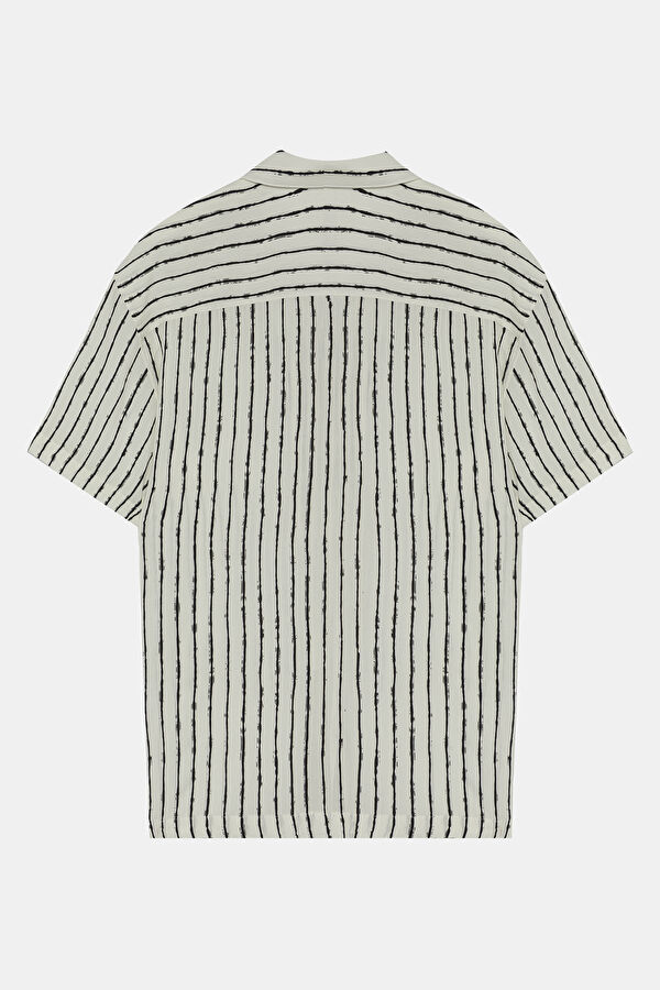 Relax Kalıp Ekru Çizgili Desenli Retro Gömlek 2