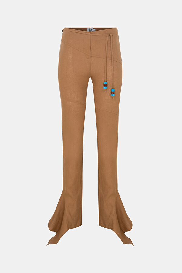 Charvi Light Brown Straight Leg Linen Women's Trousers