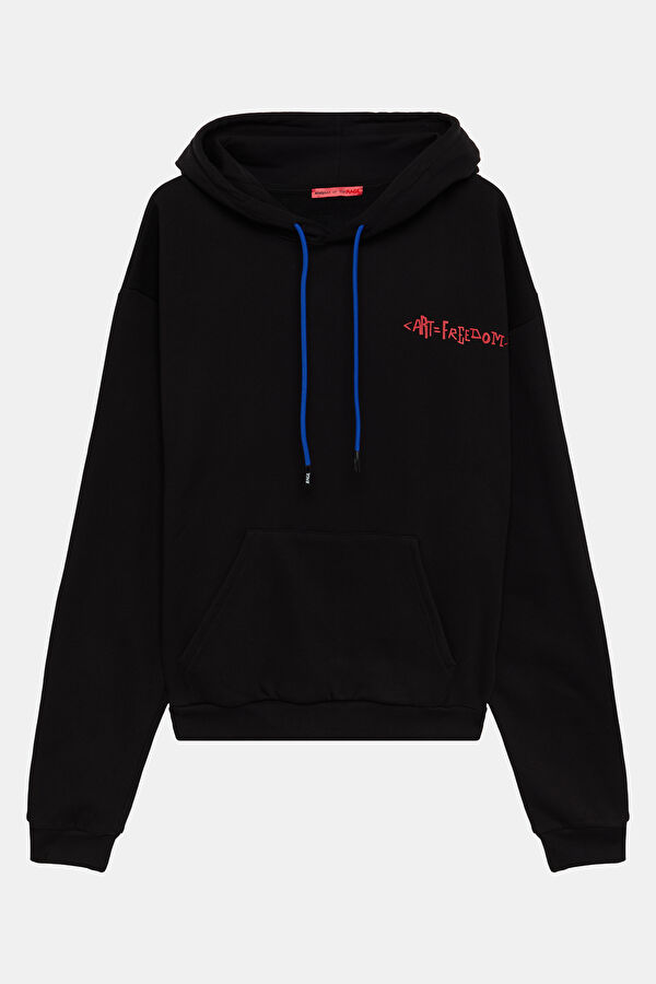 Siyah Oversize Kapüşonlu Erkek Sweatshirt