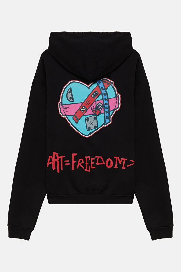 Siyah Oversize Kapüşonlu Erkek Sweatshirt 2
