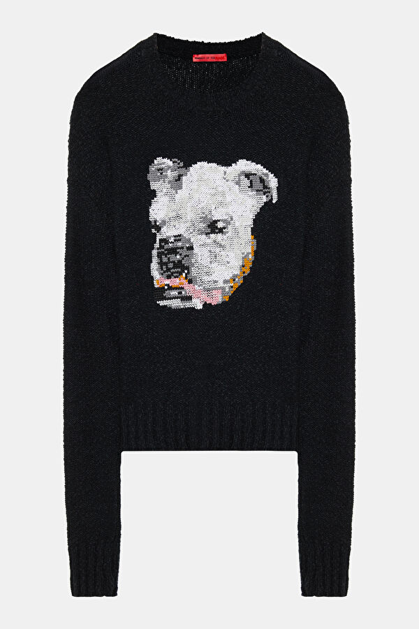 Black Patterned Knit Men's Sweater