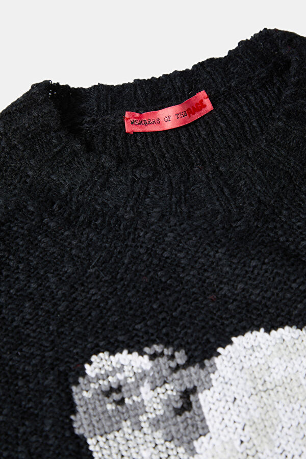 Black Patterned Knit Men's Sweater 3