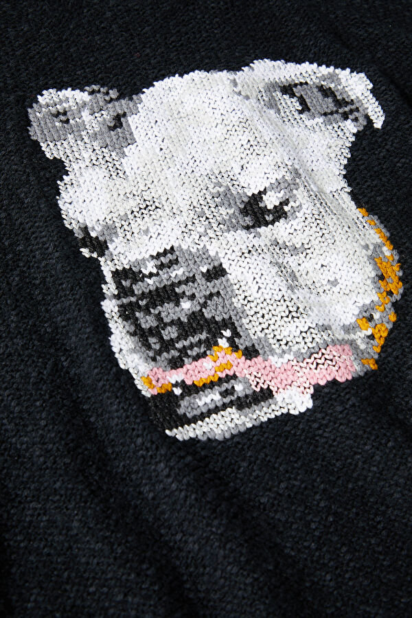 Black Patterned Knit Men's Sweater 4