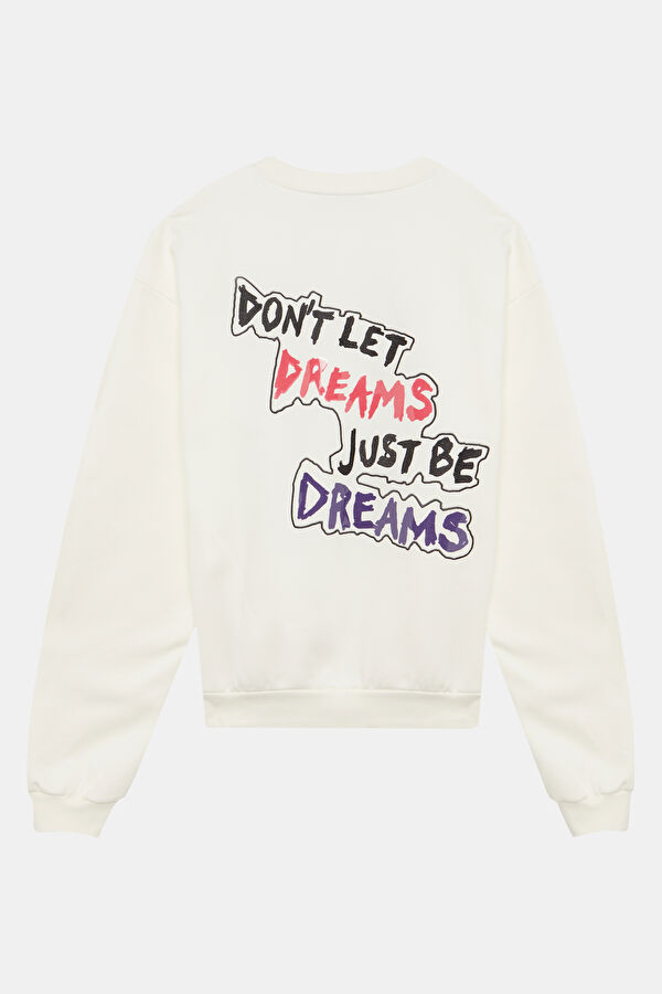 Krem Oversize Bisiklet Yaka Erkek Sweatshirt 2