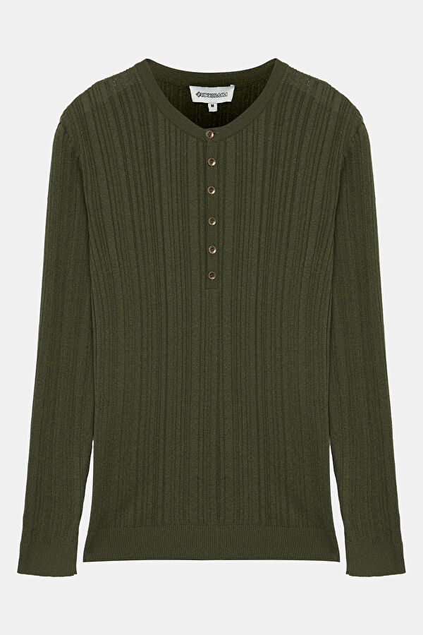 Khaki Viscose Knit Men's Sweater