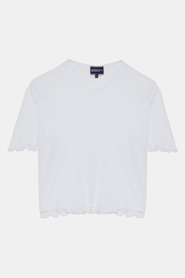 Beyaz Bisiklet Yaka Kadın T-Shirt