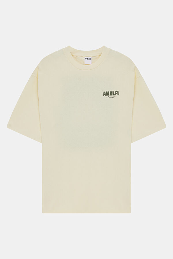 Ekru Bisiklet Yaka T-Shirt
