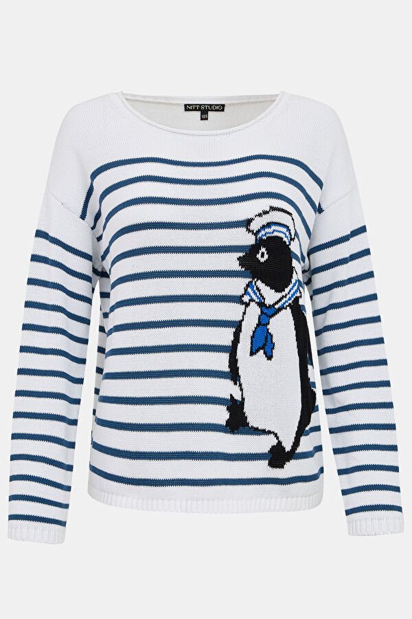 White Striped Patterned Sweater