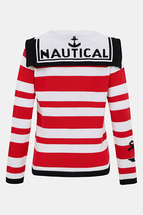Red Striped Patterned V Neck Cardigan 2