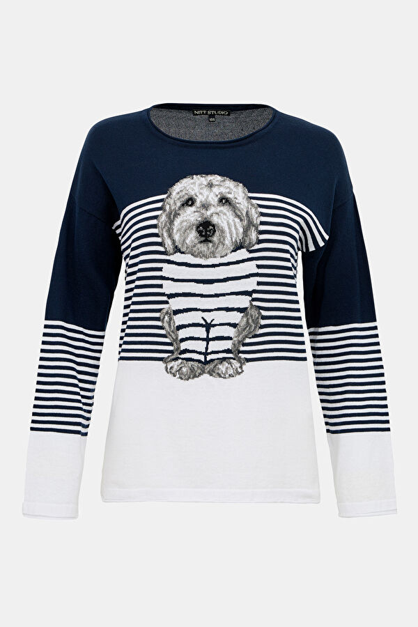 Navy Blue Striped Patterned Bicycle Collar Jersey