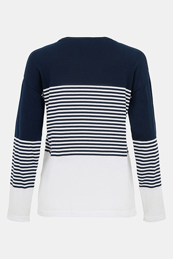 Navy Blue Striped Patterned Bicycle Collar Jersey 2