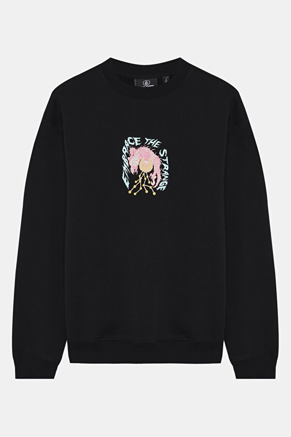Relax Kalıp Bisiklet Yaka Siyah Erkek Sweatshirt