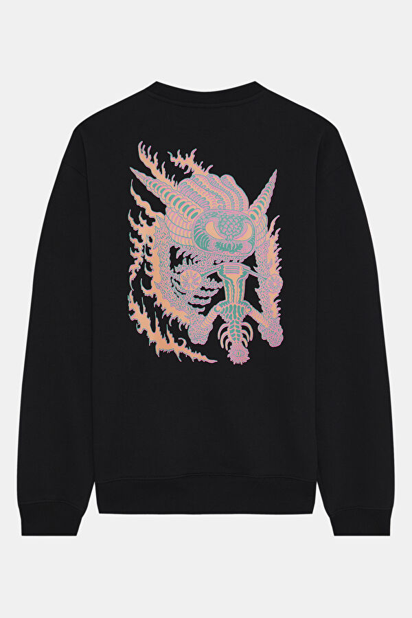 Relax Kalıp Bisiklet Yaka Siyah Erkek Sweatshirt 2