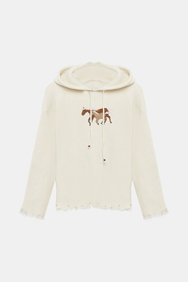 Beyaz Kapüşonlu Sweatshirt