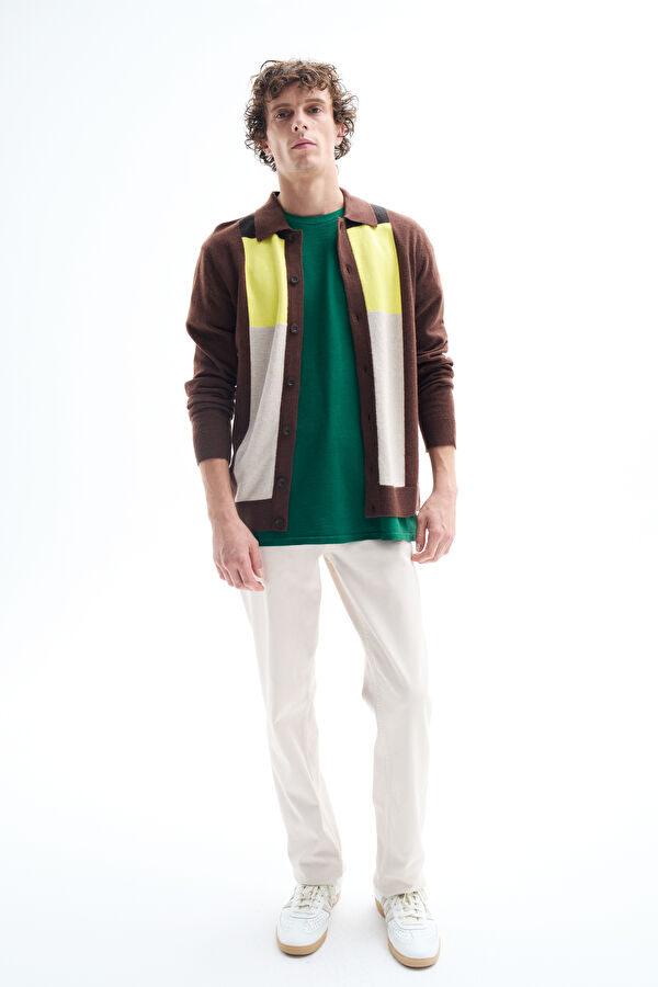 Brown Wool Knit Men's Cardigan