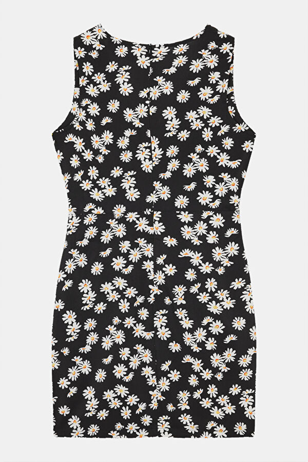 Black Floral Pattern Mini Women's Dress 4