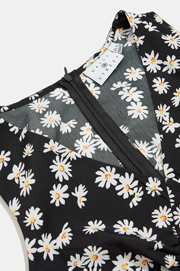 Black Floral Pattern Mini Women's Dress 5
