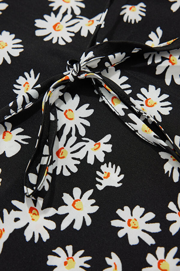 Black Floral Pattern Mini Women's Dress 6