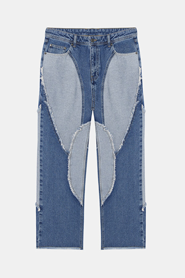 Relax Fit Blue Wide Leg Denim Men's Trousers