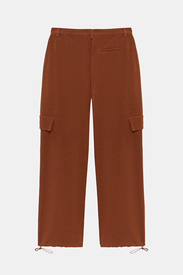Coffee-colored, straight-leg women's trousers. 2
