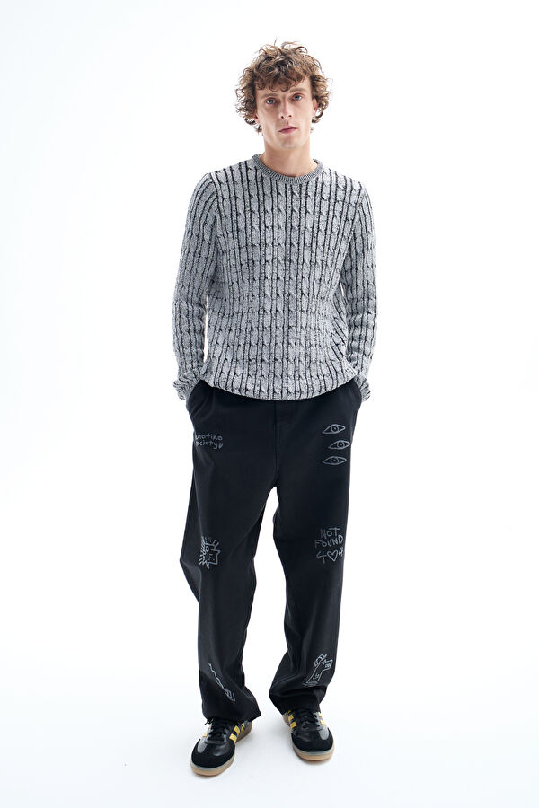Grey Knitted Pattern Men's Sweater
