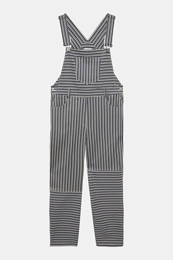 Navy Striped Buttoned Women's Jumpsuit