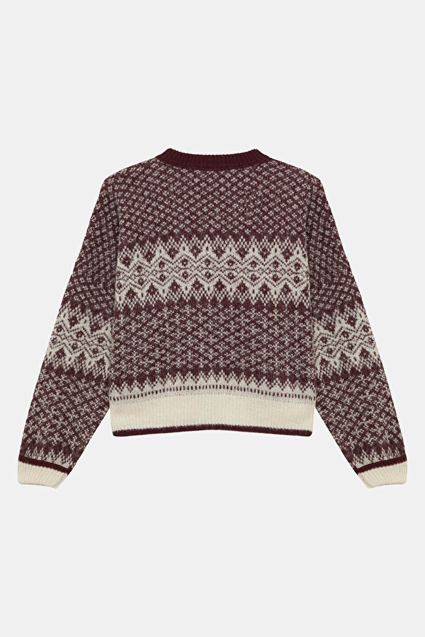 Burgundy Patterned Wool Women's Sweater 2