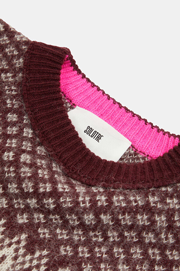 Burgundy Patterned Wool Women's Sweater 3
