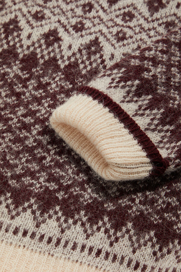 Burgundy Patterned Wool Women's Sweater 4