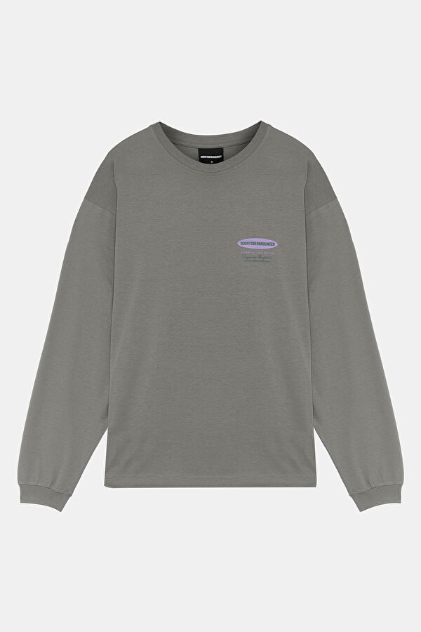 Essentials Logo Oversize Gri Bisiklet Yaka Baskılı Erkek T-Shirt