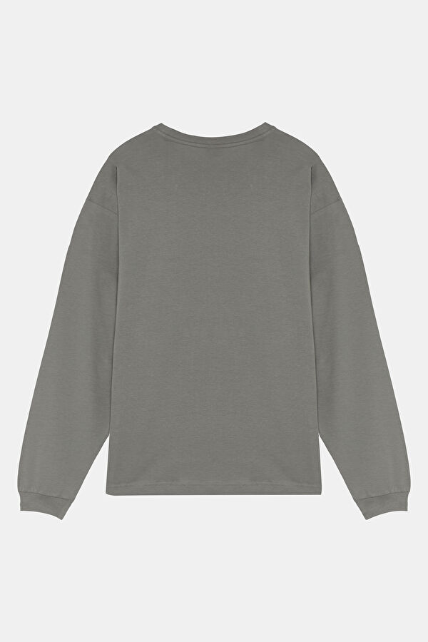 Essentials Logo Oversize Gri Bisiklet Yaka Baskılı Erkek T-Shirt 2