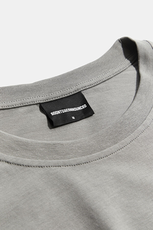 Essentials Logo Oversize Gri Bisiklet Yaka Baskılı Erkek T-Shirt 3