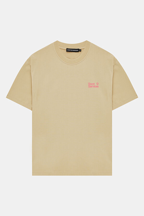 Oversize Beige Crew Neck Printed T-Shirt 3