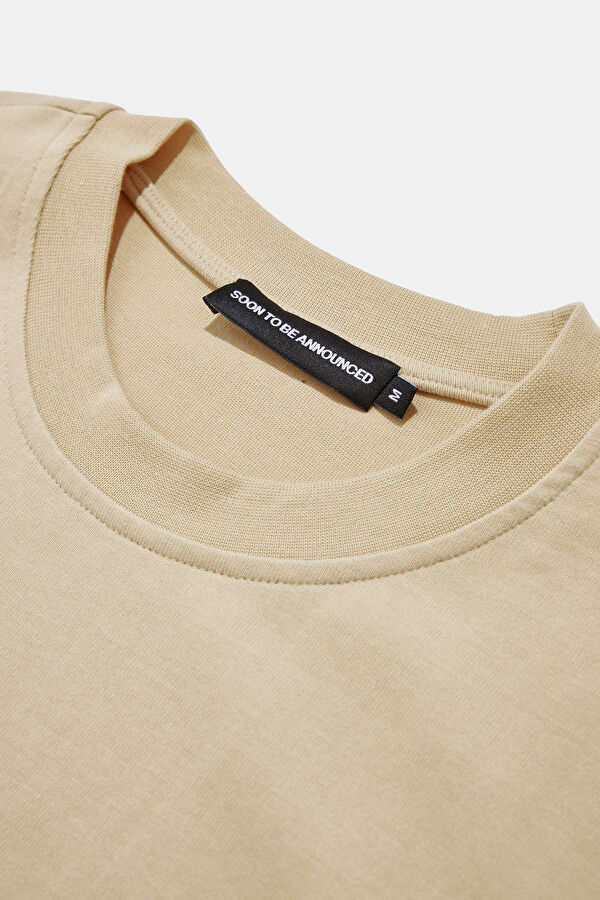 Oversize Beige Crew Neck Printed T-Shirt 5