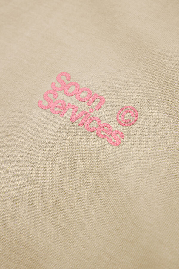 Oversize Beige Crew Neck Printed T-Shirt 6