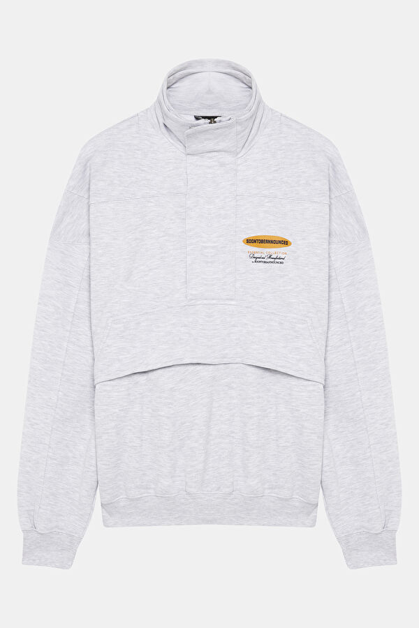 Gri Oversize Dik Yaka Erkek Sweatshirt