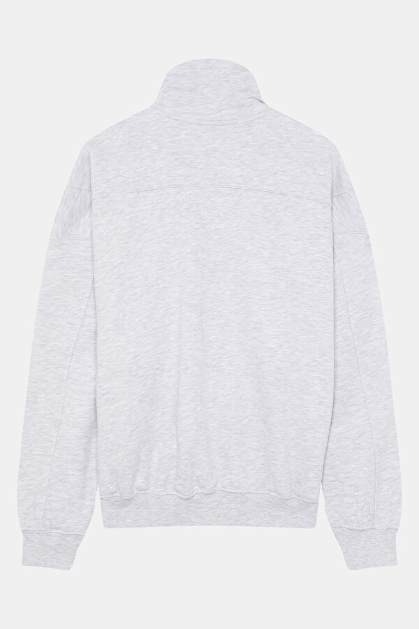 Gri Oversize Dik Yaka Erkek Sweatshirt 2