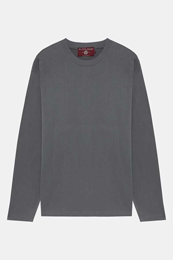 Oversize Crew Neck Printed Gray T-Shirt